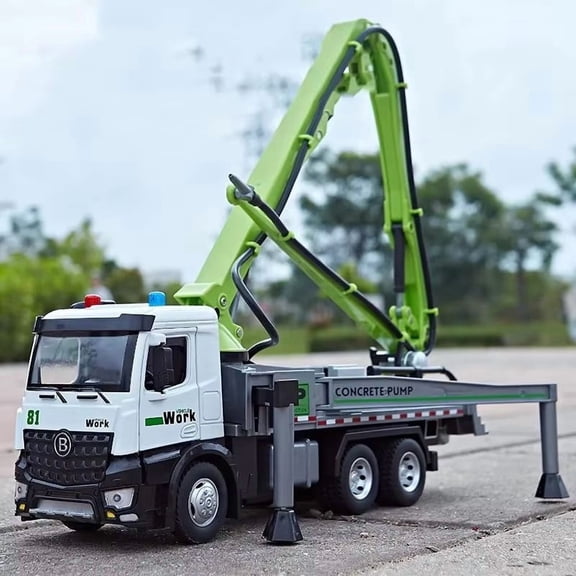 1:24 Electric Flatbed Trailer Cement Pump Truck Model Toys Diecast Alloy Car Doors Opened Sound Light Vehice Children's Boy Gift