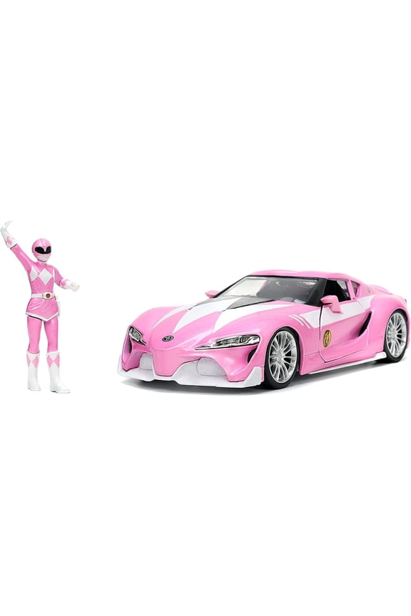 Mighty Morphin Power Rangers 1:24 Toyota FT-1 Concept Die-cast Car w/ 2.75" Pink Ranger Figure, Toys for Kids and Adults