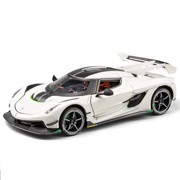 1:24 Jesko Diecast Pull Back Supercar Toy with Lights & Sounds, Opening Doors, White Alloy Model Car Collectible Vehicle Gift for Kids Adults Boys Girls Collectors
