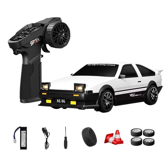 1:24 RC Drift Car 4WD High Speed Remote Control Hobby Vehicle with Gyro Control, LED Lighting, Dual Mode Tires and Proportional Steering RTR- ( Q1 Pearl White / D24-05 )