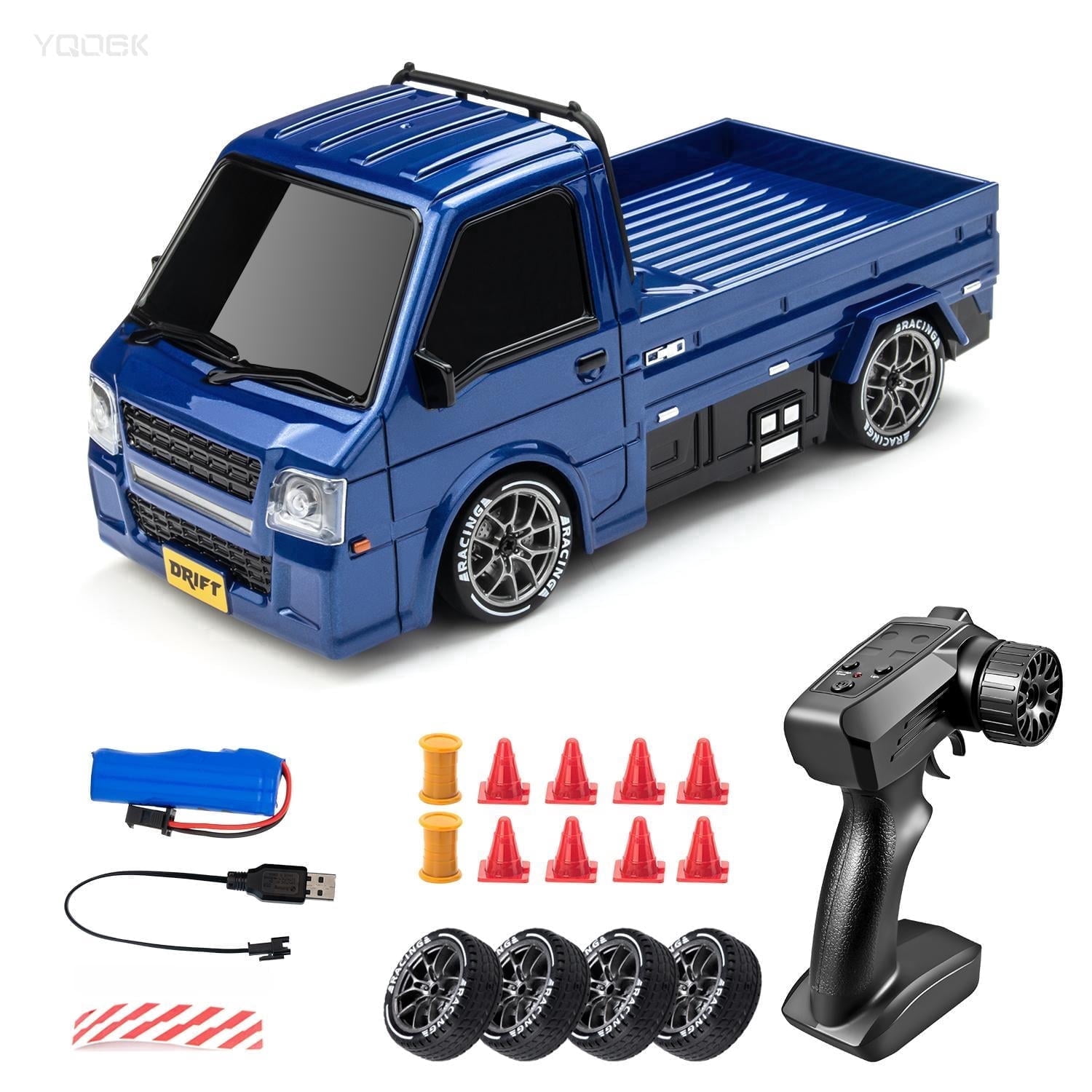 TXT-MATRIX 1:24 Scale RC Drift Car Remote Control Truck 2.4GHz 20KM/H 4WD High Speed with Drifting Tires and 2 Batteries, Blue
