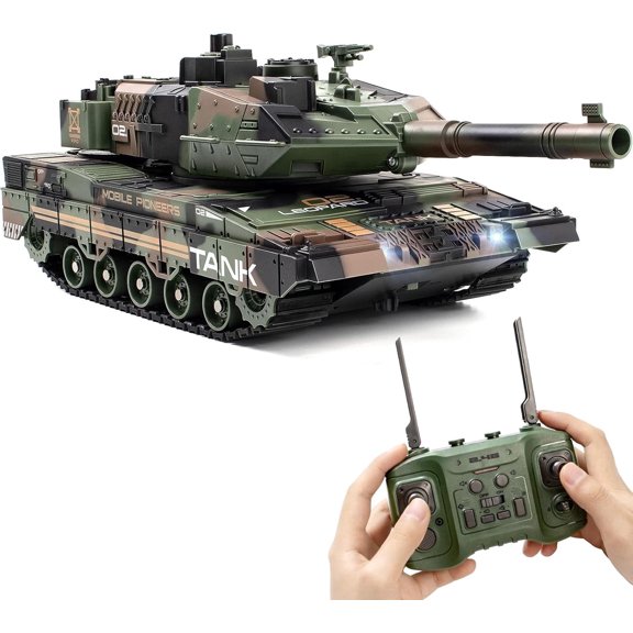 1/24 RC Tank, 2.4Ghz Remote Control Army Tank with 360 Rotating Turret, Auto Demo, Sound & Light & Smoke