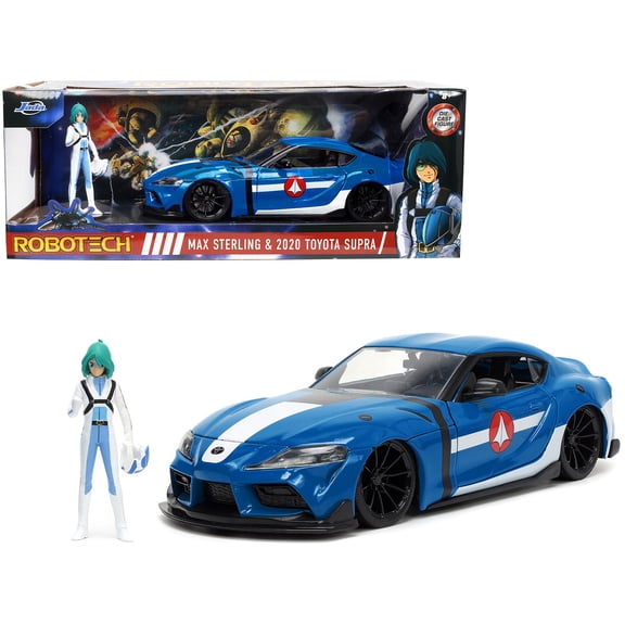 2020 Toyota Supra Blue with Graphics and Max Sterling Diecast Figurine "Robotech" "Hollywood Rides" Series 1 24 Diecast Model Car by Jada