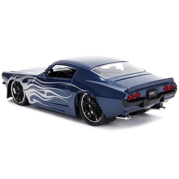 1-24 Scale 1971 Chevrolet Camaro SS Blue with Silver Flames Bigtime Muscle Series Diecast Model Car