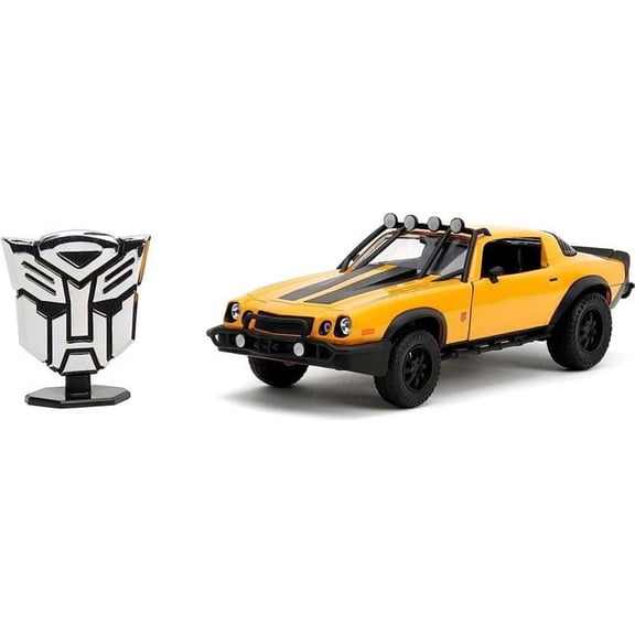 1 to 24 Scale 1977 Chevrolet Camaro Off-Road Version Bumblebee Yellow Metallic with Black Stripes & Transformers Logo Diecast Statue Transformers Rise Diecast Model Car