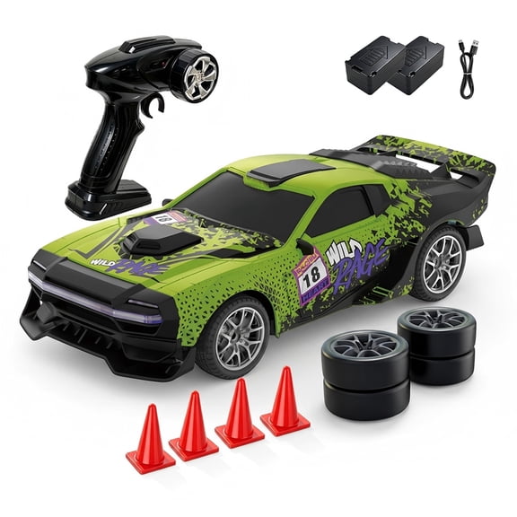 1:24 Scale 2.4GHz 4WD RC Drift Car with LED Lights, Interchangeable Drift & Racing Tyres, Graffiti Design for Adults