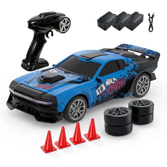 1:24 Scale 2.4GHz 4WD RC Drift Car with LED Lights, Interchangeable Drift & Racing Tyres, Graffiti Design for Adults