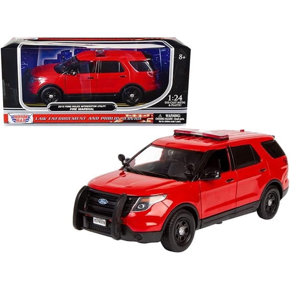 1-24 Scale 2015 Ford Police Interceptor Utility Fire Marshal Diecast Model Car, Plain Red