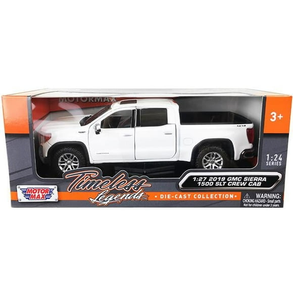 1-24 Scale 2019 GMC Sierra 1500 SLT Crew Cab 4x4 Pickup Diecast Model Truck with Sunroof Timeless Legends, White