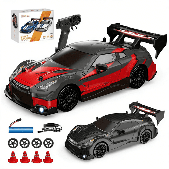 1/24 Scale 4WD RC Drift Car, 2.4GHz Full Proportional Remote Control Racing Car, 30KM/H Electric Sports Vehicle Model RTR Gift for Adult