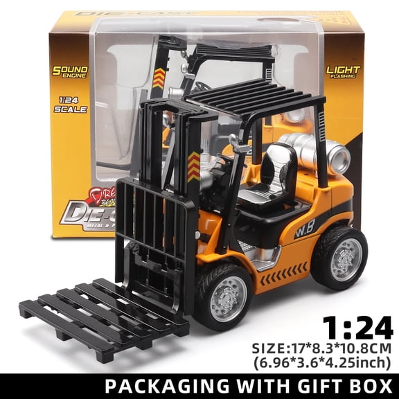 1:24 Scale Alloy Construction Forklift & Crane Toy Model with Retroactive Motion & Sound & Light Effects - Ideal for Kids' Play