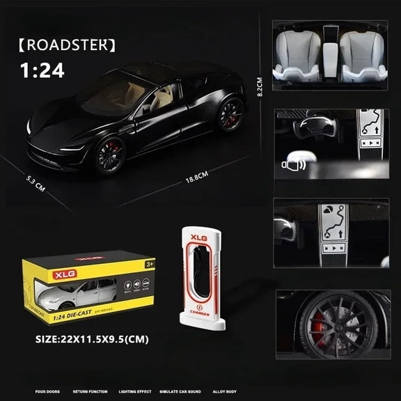 1:24 Scale Alloy Tesla Roadster Sport Car Model Diecast Metal Toy Vehicles Convertible Car Toy Boy Gift Collective Home Decor