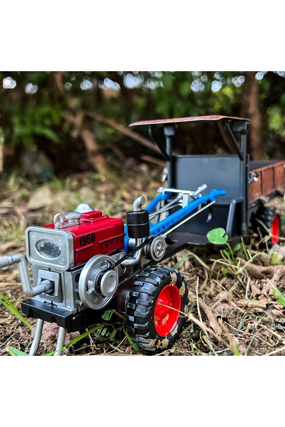 1/24 Scale Alloy Vintage Walking Tractor Toy - with Sound & Light, Liftable Dump Truck & Steering Front, Realistic Farm Vehicle Model for Adults Collectors, Boys Gift