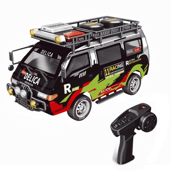 1/24 Scale Delica RC Car, 2.4G 4WD Brushed Remote Control Truck with Gun Controller, LED Headlights & Dual-Speed Transmission, Highly Simulation Model for Enthusiasts