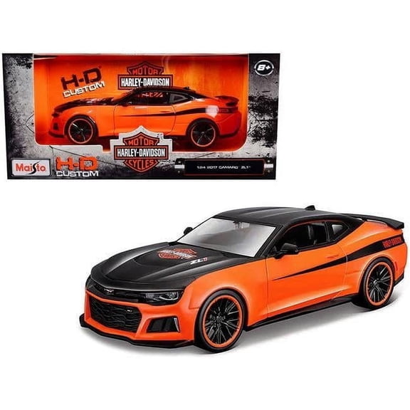 1-24 Scale Diecast 2017 Chevrolet Camaro Zl1 Harley Davidson HD Custom Series Model Car, Orange & Black
