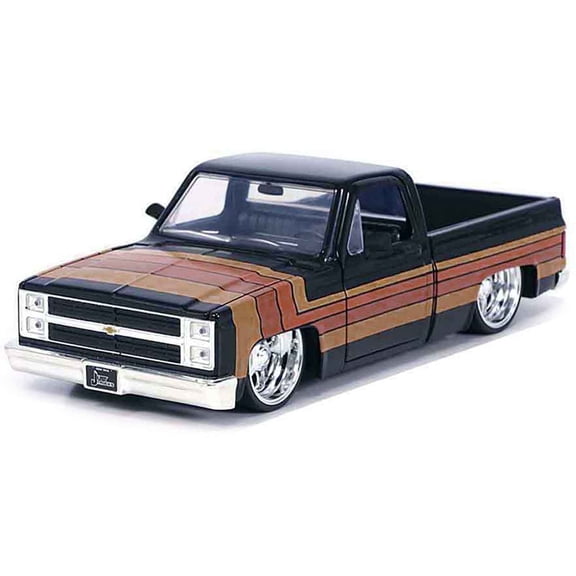 Diecast 1985 Chevrolet C-10 Pickup Truck Black with Stripes and Paradox Wheels "Just Trucks" Series 1/24 Diecast Model Car by Jada