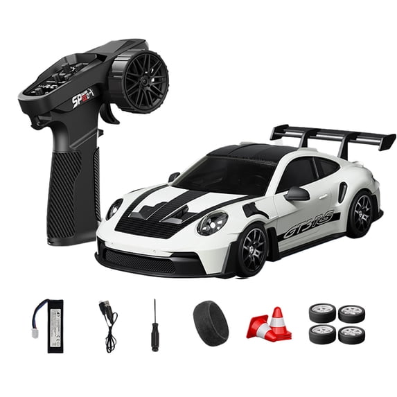 1:24 Scale Drift RC Car, 4WD High-Speed Remote Control Car with Gyro, LED Lights, Racing Vehicle with Dual Tires for Adults, D24-03Q