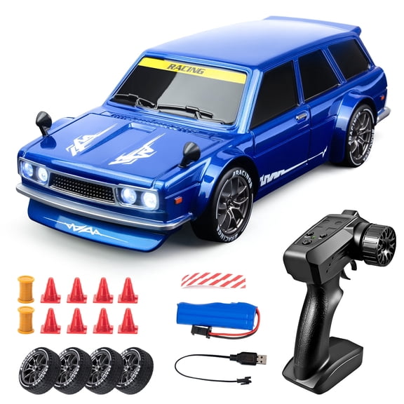 1:24 Scale Fast RC Cars, 4WD High Speed RC Drift Car with LED Light, 2.4GHz Mini RTR Drifting for Boys Girls, Blue