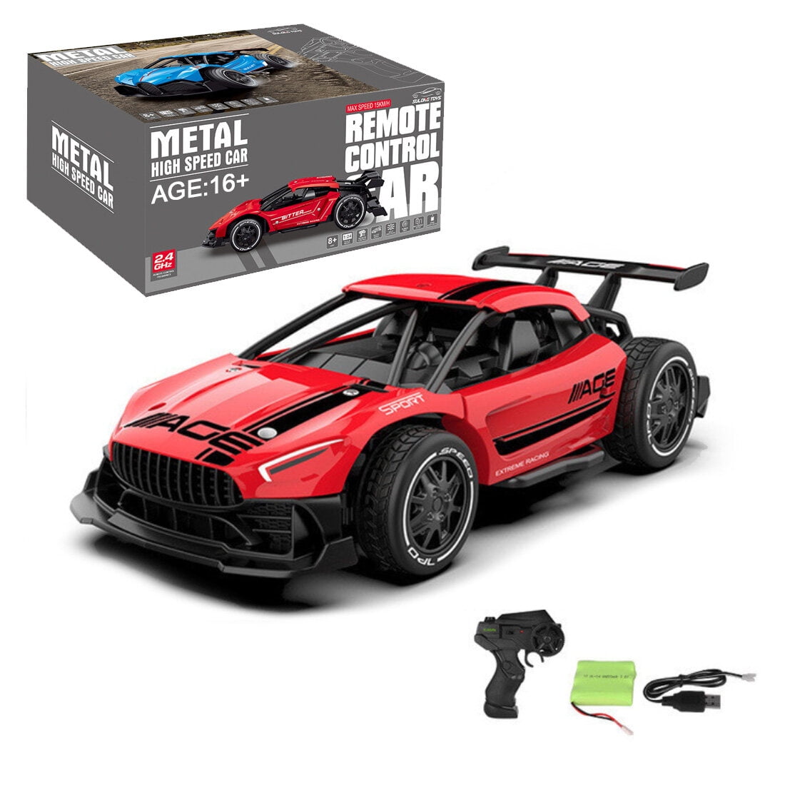 1/24 Scale Mini RC Drift Car for Adults, 2.4G 4WD RC Racing Car with Alloy Body & Glossy Metal Shell, 15+ KM/H Remote Control Vehicle for Teens and Adults - RTR