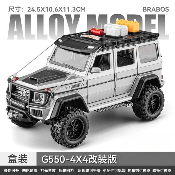 1:24 Scale Modified Off-Road Diecast Model Car, Alloy Metal Toy Vehicle with Sound & Light, Openable Doors, Pull Back Collectible Truck for Hobby Display