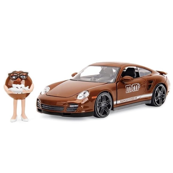 1-24 Scale Porsche 911 Turbo Brown & M&M Diecast Figure M&Ms Hollywood Rides Series Diecast Model Car