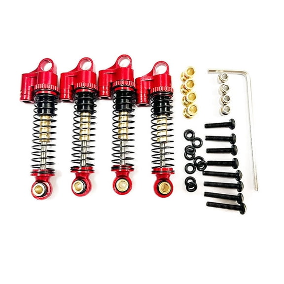 1/24 Scale RC Crawler Climbing Shocks 4-Pack With Mounting Kit, 43mm Eye-to-Eye Non-Hydraulic No Oil, Red FMS