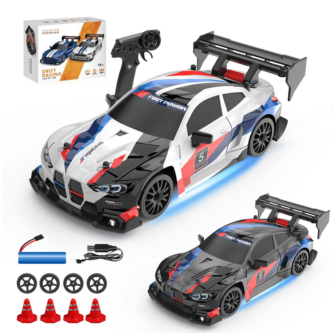 1/24 Scale RC Drift Car, 2.4G Full Proportional 4WD Remote Control ...