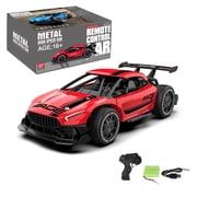 1/24 Scale RC Drift Car, 2.4GHz High Speed Rear-Drive Vehicle with Alloy Shell, Full Proportional Control, RC Racing Car for Adults, SL6001-Red