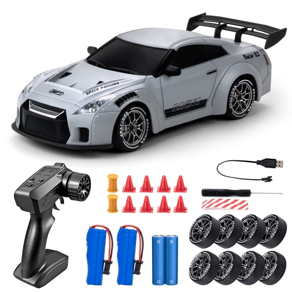 1:24 Scale RC Drift Car, 2.4GHz Remote Control Car, 20KM/H 4WD High Speed RC Cars with LED Lights for Boys Girls, Light Gray