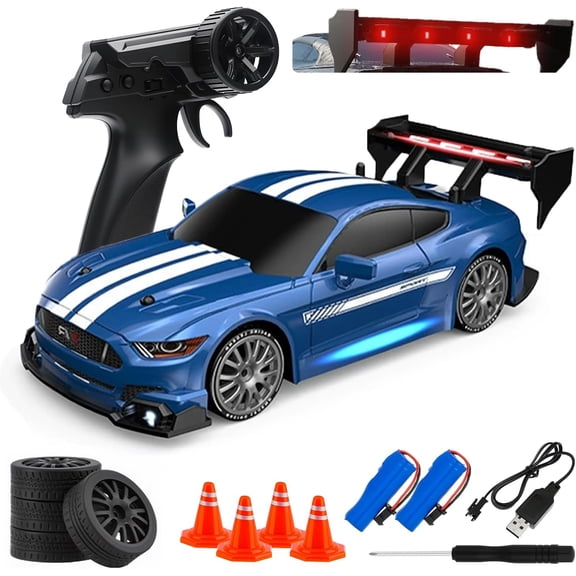 1:24 Scale RC Drift Car 4WD 2.4GHz 30KM/H High Speed Racing Sport Toy Car with LED Lights, Racing and Drift Wheels