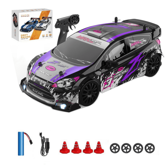 1:24 Scale RC Drift Car, 4WD 2.4GHz High Speed Electric Racing Vehicle with USB Charging, Roadblocks and Spare Tires, Hobby Sport RC Cars for Adults