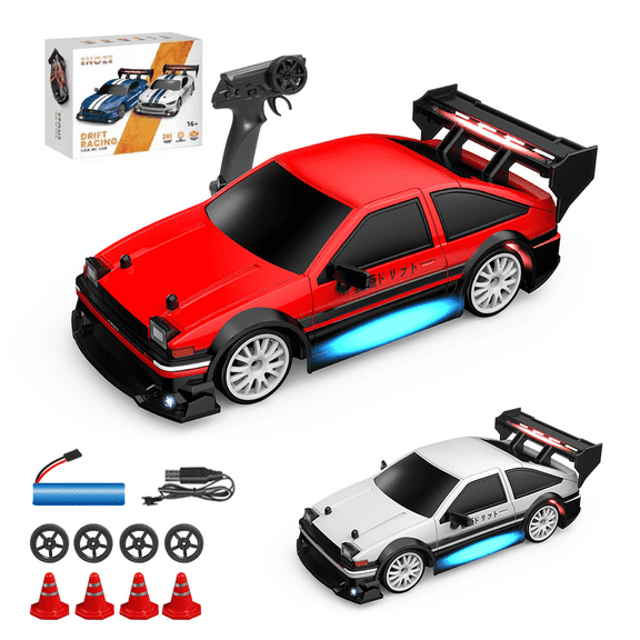 1:24 Scale RC Drift Car for Adults, 2.4G 4WD Remote Control Vehicle, 30KM/H High Speed Electric Racing Sports Car with 280 Motor, Rechargeable Battery & USB Charger - RTR