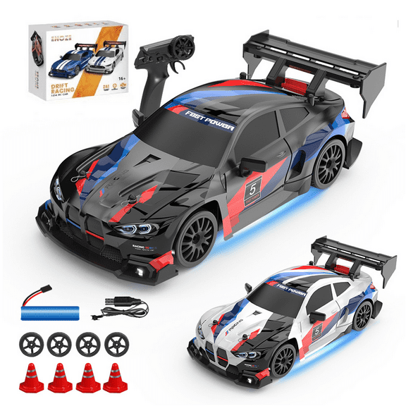 1:24 Scale RC Drift Car for Adults, 2.4G 4WD Remote Control Vehicle, 30KM/H High Speed Electric Racing Sports Car with 280 Motor, Rechargeable Battery & USB Charger - RTR