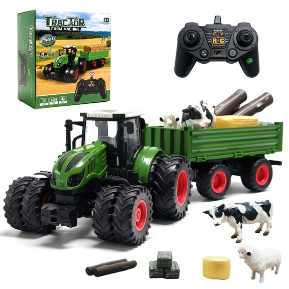 KOPPOP Remote Control Tractor Toy, RC Off-Road Farm Truck with Big Wheels, All-Terrain Crawler Vehicle for Boys and Girls, Halloween Gift for Kids Fun Gift for Kids Age 3+
