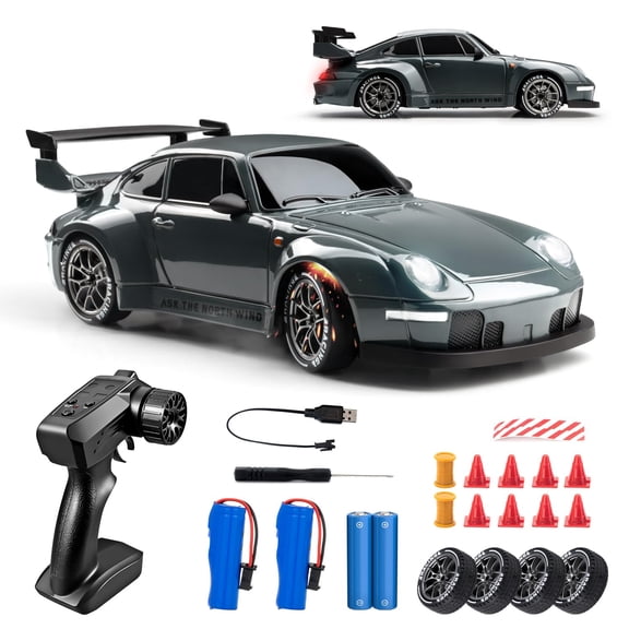 1/24 RC Drift Car, Remote Control Car, 2.4GHz 20KM/H 4WD High Speed RC Truck,Drifting Tires＆Two Batteries Racing Sports Toy Idea Gift for Boys Girls and Adults Kids, Grey