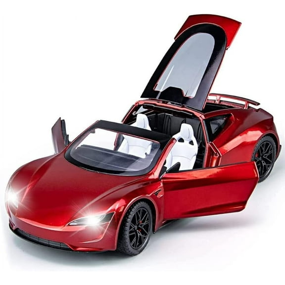 1:24 Scale Tesla Roadster Alloy Car Model Diecast Toy Vehicles for Kids, Tesla car Model，Pull Back Alloy Car with Lights and Music,Gifts for Boys and Girls. (Red)