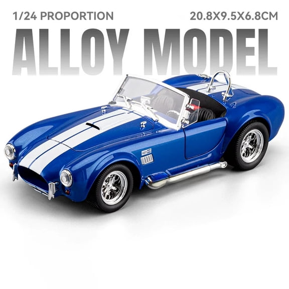 1:24 Shelby Cobra 500K Model Toy Vintage Cars Alloy Diecast Sound Light Doors Opened Pull Back Decoration for Adults Kids Gifts