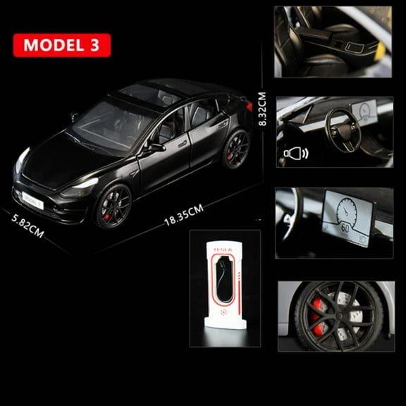 1:24 Tesla Model 3 Model Y Alloy Car Model Diecast Metal Toy Vehicles Car Model Simulation Sound and Light Collection Kids Gifts
