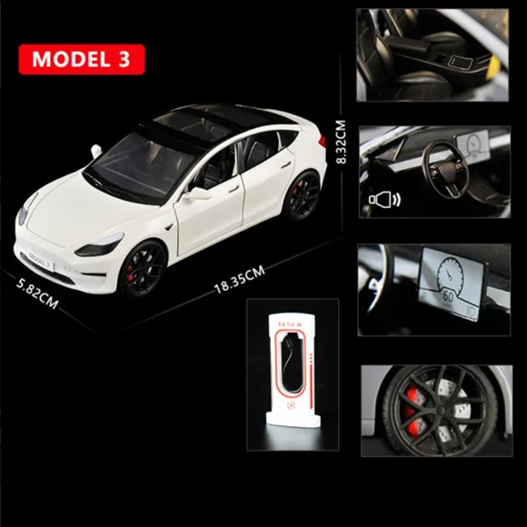 1:24 Tesla Model 3 Model Y Alloy Car Model Diecast Metal Toy Vehicles Car Model Simulation Sound and Light Collection Kids Gifts