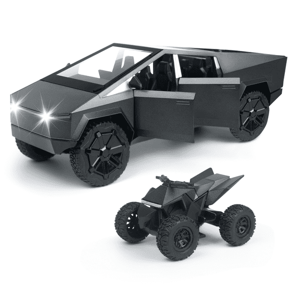 1/24 Truck Toy Alloy Diecast Metal Toy Trucks with Lights and Sounds, Pull Back Toy Cars for Kids Friends Ages 3 and Up (Pickup Truck with MC, Gray)