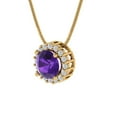 thumbnail image 1 of 1.24 ct Brilliant Round Cut Halo Natural Amethyst 14k Yellow Solid Gold Everyday Affordable Designer Necklace Pendant with 18" Chain, 1 of 6