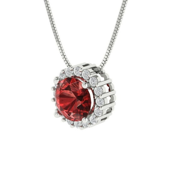 1.24 ct Brilliant Round Cut Halo Natural Garnet 14k White Solid Gold Everyday Affordable Designer Necklace Pendant with 16" Chain