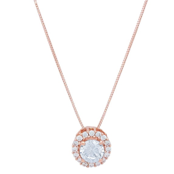 1.24 ct Brilliant Round Cut Halo Natural Swiss Blue Topaz 18K Rose Gold Pendant with 16" Chain