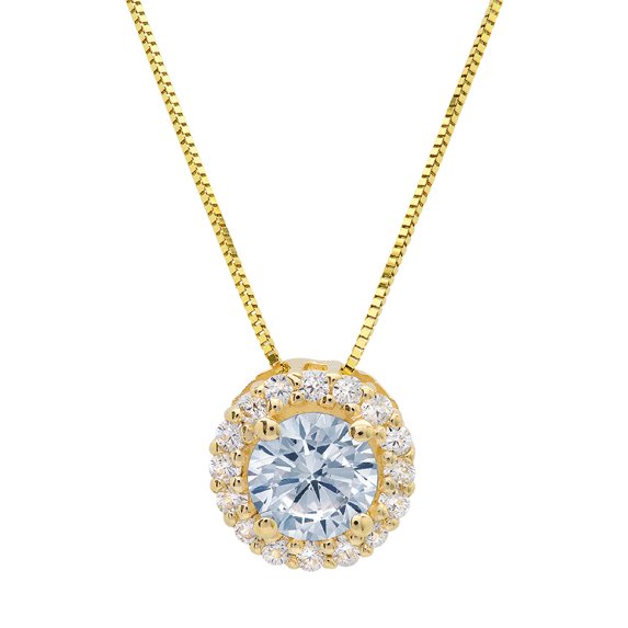 1.24 ct Brilliant Round Cut Halo Simulated Blue Diamond 14k Yellow Gold Pendant with 18" Chain
