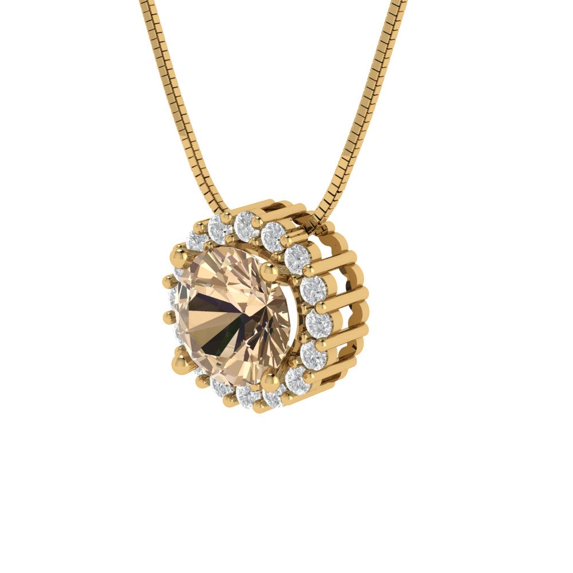 1.24 ct Brilliant Round Cut Halo VVS1 Genuine Yellow Moissanite Solid 14k Yellow Solid Gold Everyday Affordable Designer Necklace Pendant with 18" Solid Gold Chain by Clara Pucci