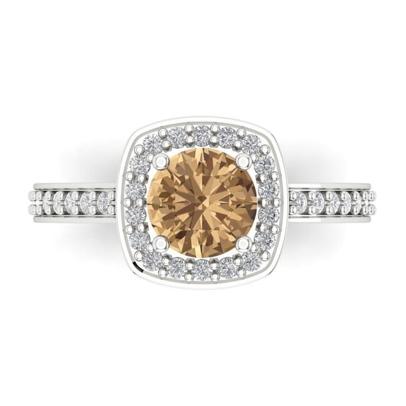 Solitaire with Accents Engagement Ring for Women - 1.335ct Simulated Champagne Diamond in 14K White Gold Promise Ring