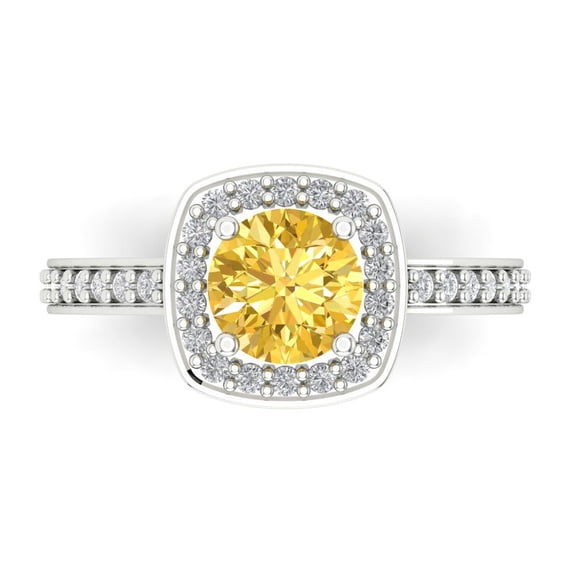 Solitaire with Accents Engagement Ring for Women - 1.335ct Natural Citrine in 14K White Gold Promise Ring