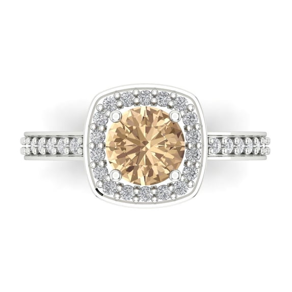 Solitaire with Accents Engagement Ring for Women - 1.335ct Yellow Moissanite in 14K White Gold Promise Ring