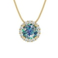 thumbnail image 1 of 1.24 ct round cut halo blue moissanite 14k yellow hypoallergenic Solid gold Designer Everyday Affordable Dainty Necklace Pendant + 16" hypoallergenic Solid gold chain, 1 of 6