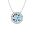 thumbnail image 1 of 1.24 ct round cut halo natural sky blue topaz 14k white hypoallergenic Solid gold Designer Everyday Affordable Dainty Necklace Pendant + 16" hypoallergenic Solid gold chain, 1 of 7